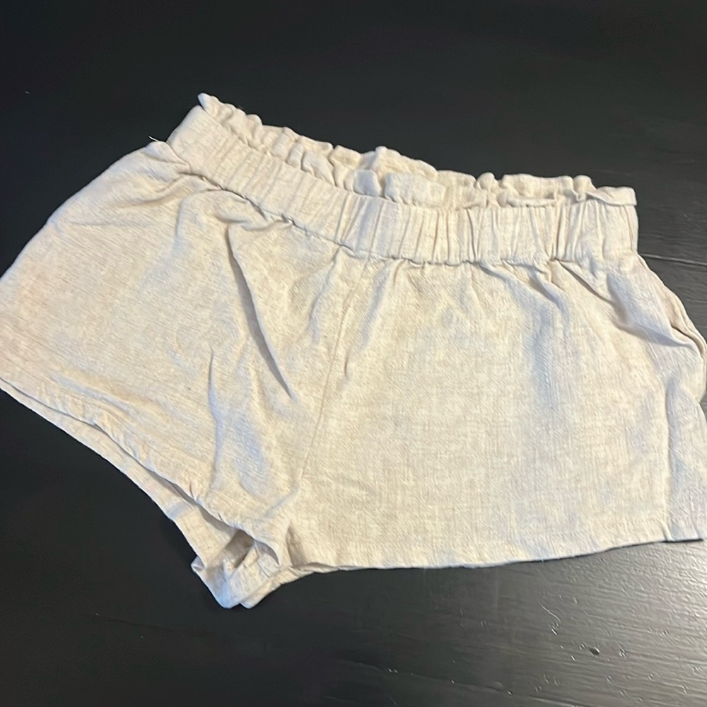 Paper Crane Linen Blend Shorts Beige Paperbag Waist Small